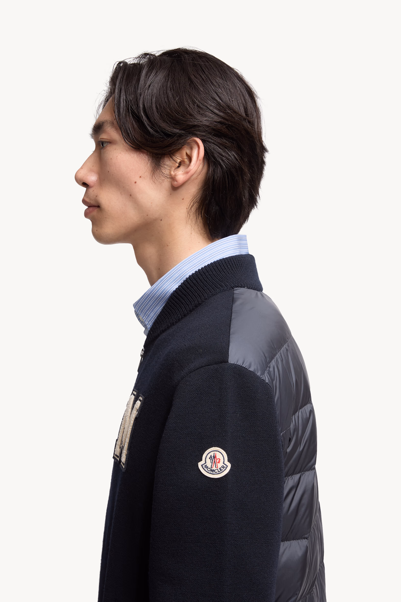 Embroidered Monogram Padded Zip-Up Wool Blend Cardigan Men Blue Moncler 4